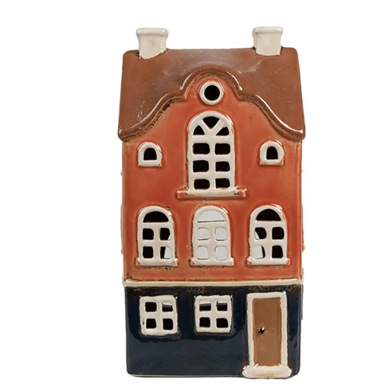 Oranžovo-černý keramický domeček na čajovou svíčku Houthem XXX – 12x9x22 cm