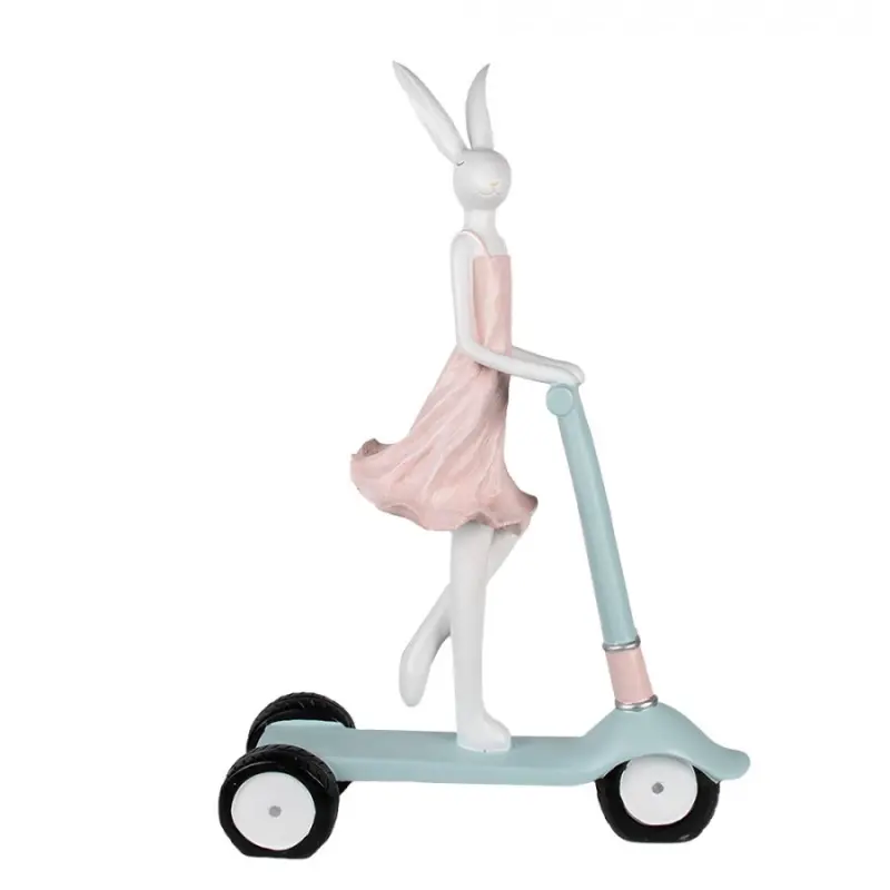 Růžovomodrá velikonoční figurka zaječice na koloběžce – 62 cm