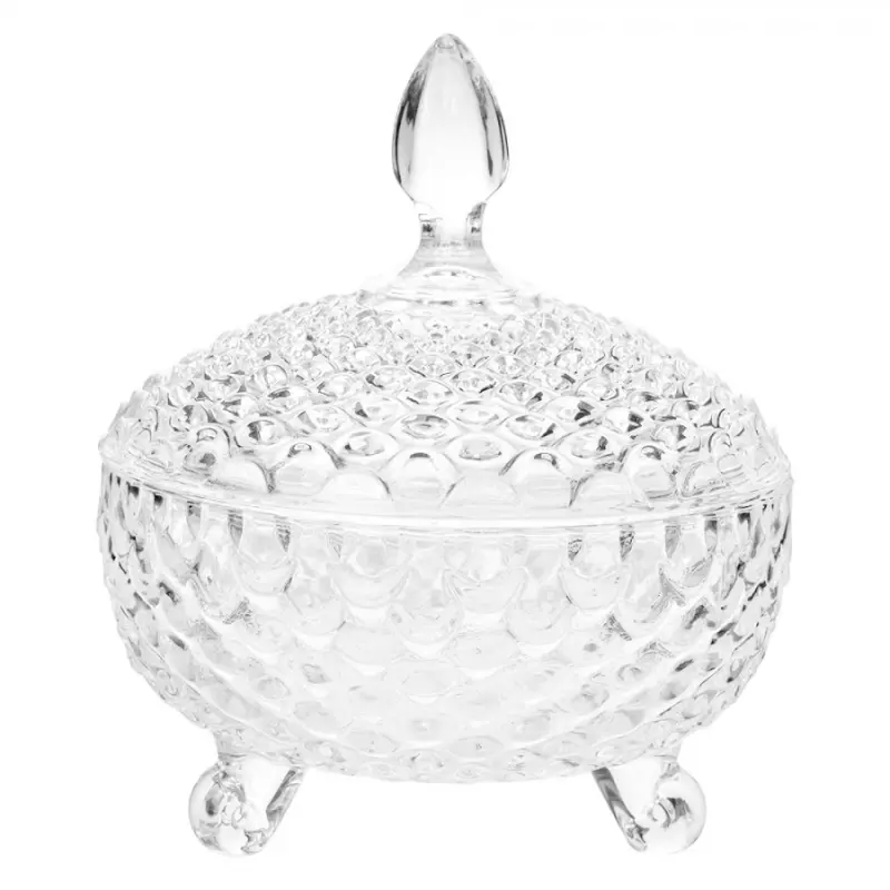 Skleněná broušená nádoba na nožičkách Linette – 17x19 cm