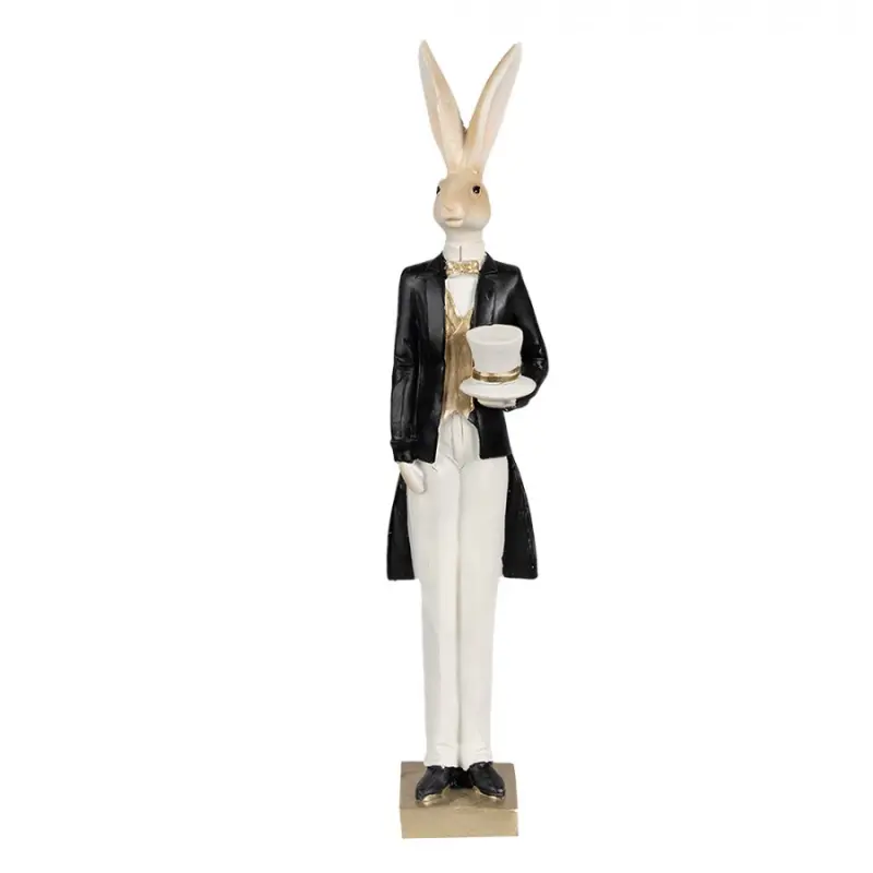 Zlato-bílá figurka elegantní zajíc ve smokingu s cylindrem – 32 cm