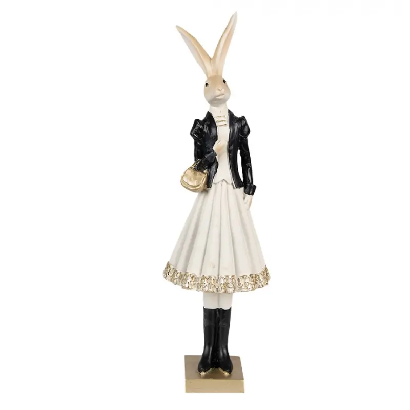 Černo-zlatá figurka elegantní zaječice v saku se zlatou kabelkou – 32 cm