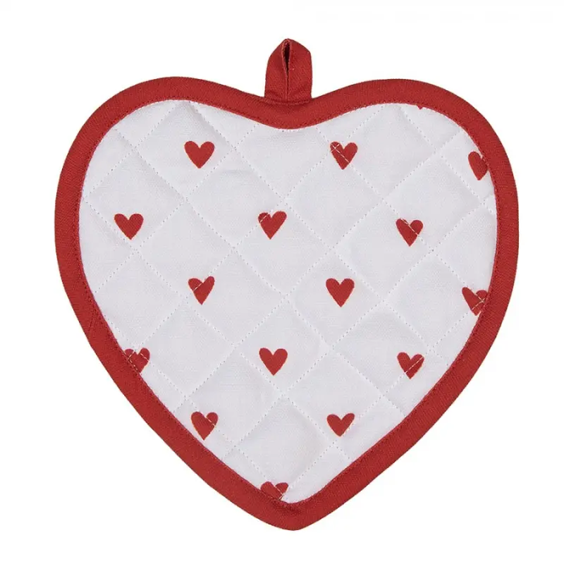 Červeno-bílá bavlněná chňapka / podložka pod hrnec se srdíčky Love It – 20x20 cm