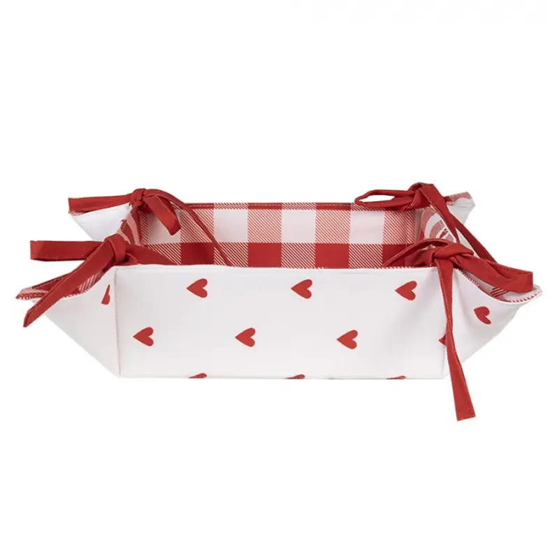 Červeno-bílý bavlněný košík na pečivo se srdíčky Love It – 35x35x8 cm