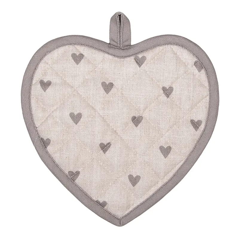 Šedo-bílá bavlněná chňapka / podložka pod hrnec se srdíčky Love It – 20x20 cm