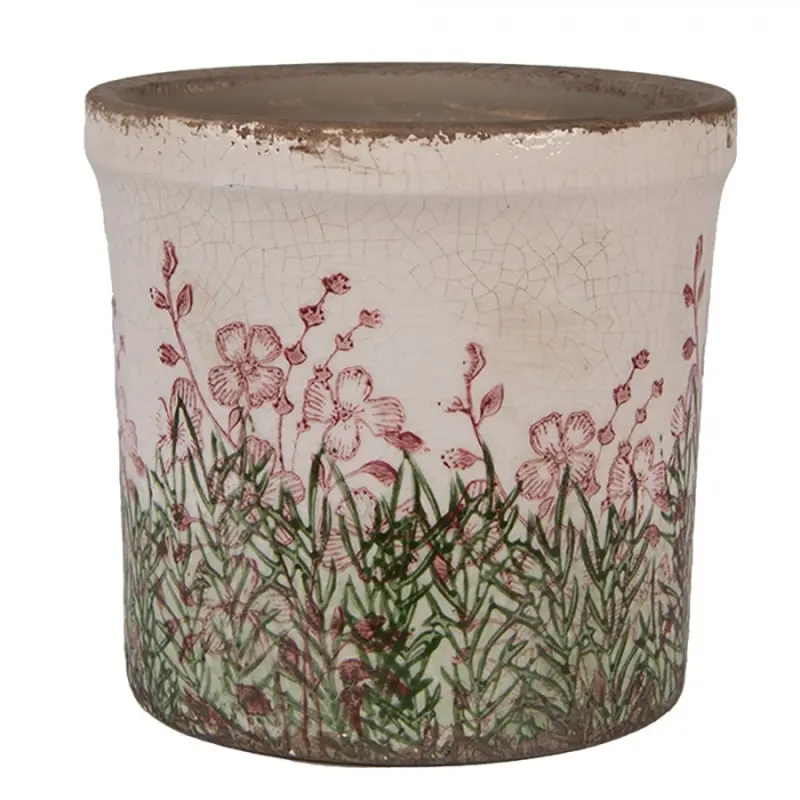 Béžovo-zelený keramický květináč Linneke M – 15x14 cm