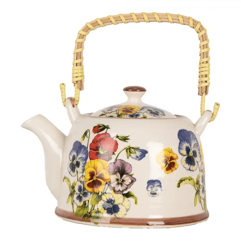 Porcelánová konvička na čaj se sítkem s motivem barevné macešky – 800 ml