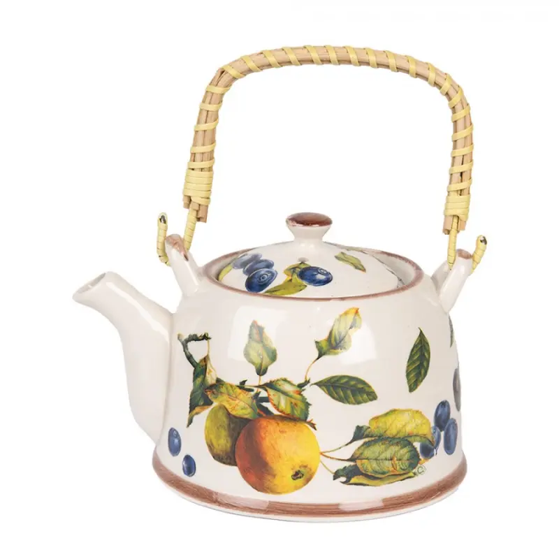 Porcelánová konvička na čaj se sítkem s motivem větviček s ovocem – 800 ml
