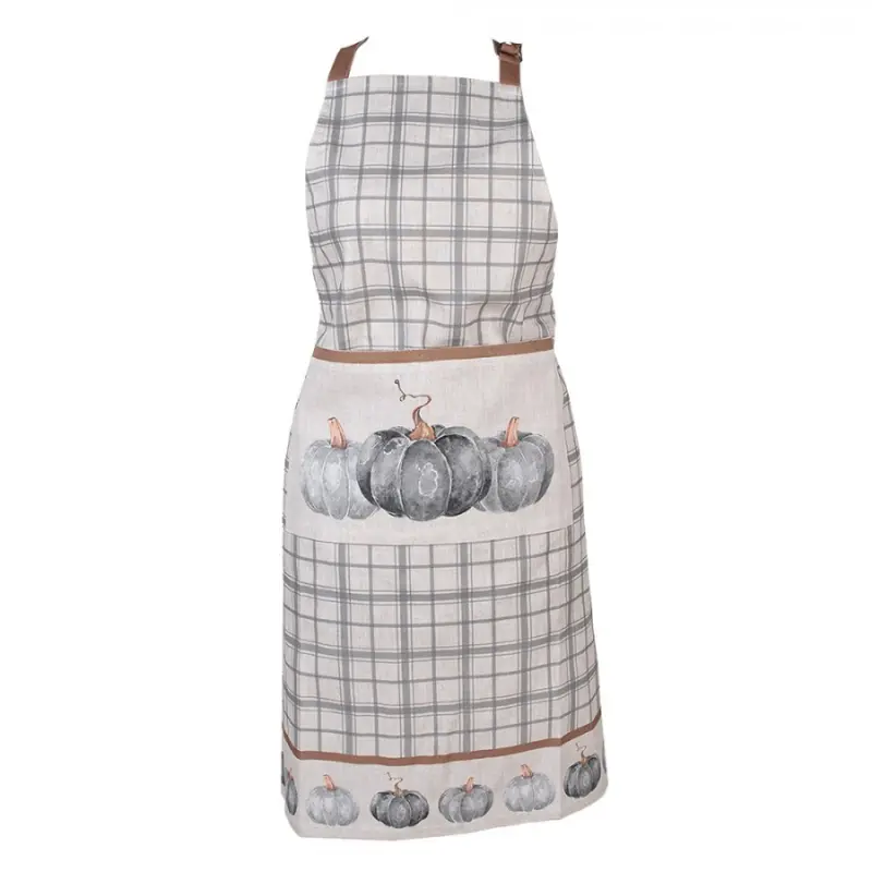 Šedo-béžová kostkovaná kuchyňská zástěra s dýněmi Country Style Pumpkin – 70x85 cm