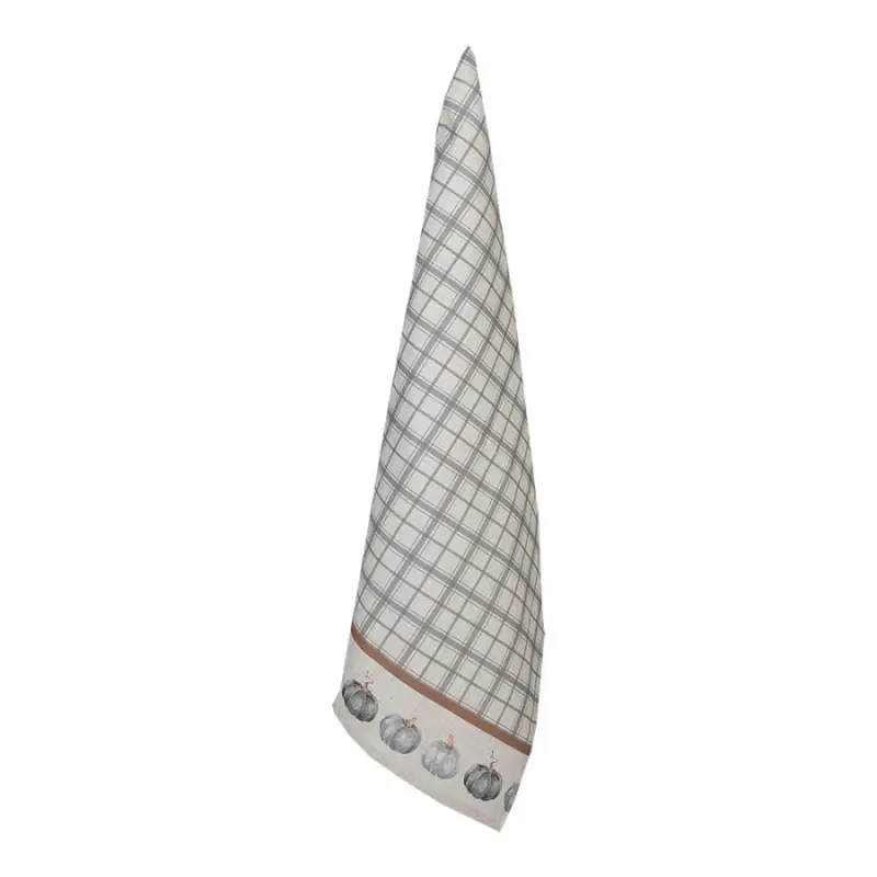 Šedo-béžová kostkovaná utěrka s dýněmi Country Style Pumpkin – 50x70 cm