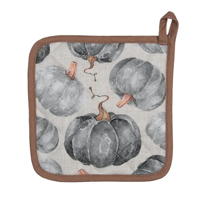 Šedo-béžová bavlněná chňapka / podložka pod hrnec s dýněmi Country Style Pumpkin – 20x20 cm