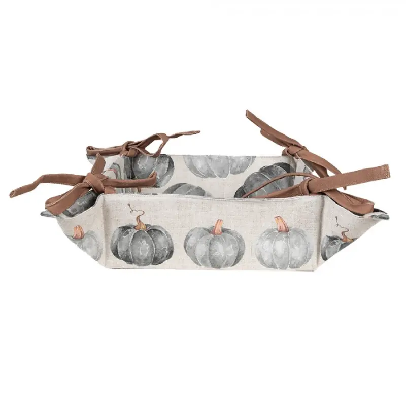 Šedo-béžový bavlněný košík na pečivo s dýněmi Country Style Pumpkin – 35x35x8 cm