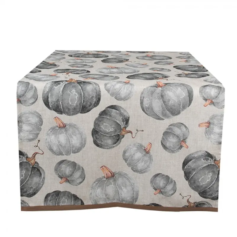 Šedo-béžový bavlněný ubrus / běhoun na stůl s dýněmi Country Style Pumpkin – 50x140 cm