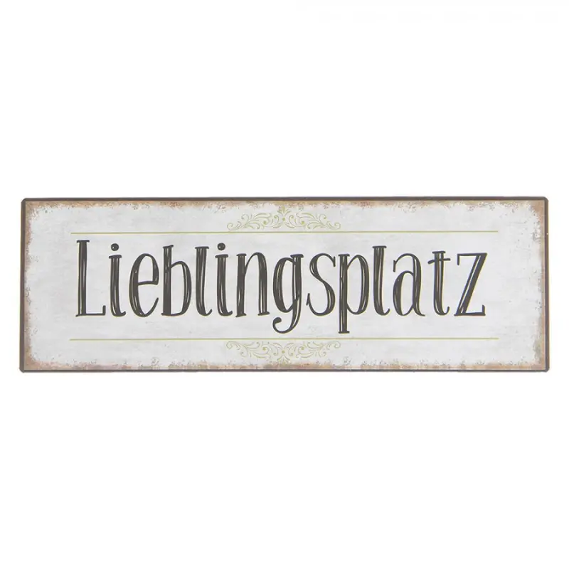Bílá nástěnná kovová cedule Lieblingsplatz – 30x10 cm