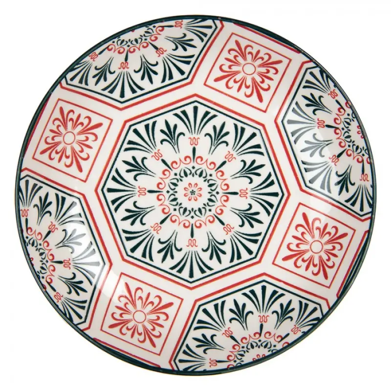 Červeno-černý snídaňový talíř s motivem ozdobné kachličky Danique – 21x3 cm