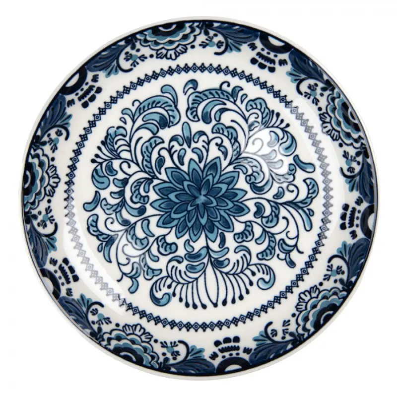Modro-bílý snídaňový talíř s folklórním motivem Ophelie – 21x3 cm