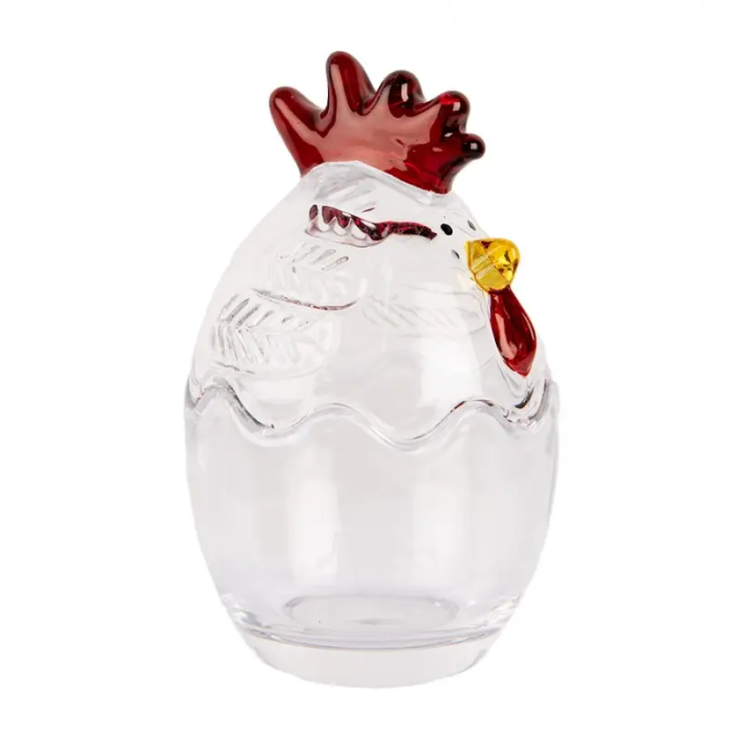 Transparentní skleněná dóza s víkem ve tvaru slepičky Chicken - ⌀ 6*9 cm Clayre & Eef