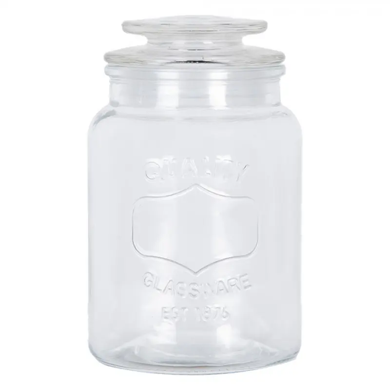 Skleněná skladovací dóza s víkem a nápisem Quality Glassware – 11x18 cm