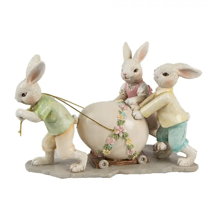 Dekorace králíčci táhnoucí vajíčko - 17*8*11 cm Clayre & Eef