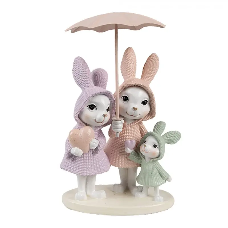 Dekorace králičí rodinka pod deštníkem - 11*10*17 cm Clayre & Eef