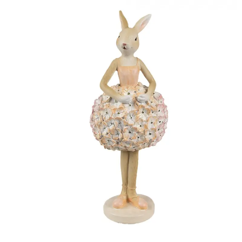 Béžová dekorace králičí dívka se sukní z květů - 9*7*22 cm Clayre & Eef