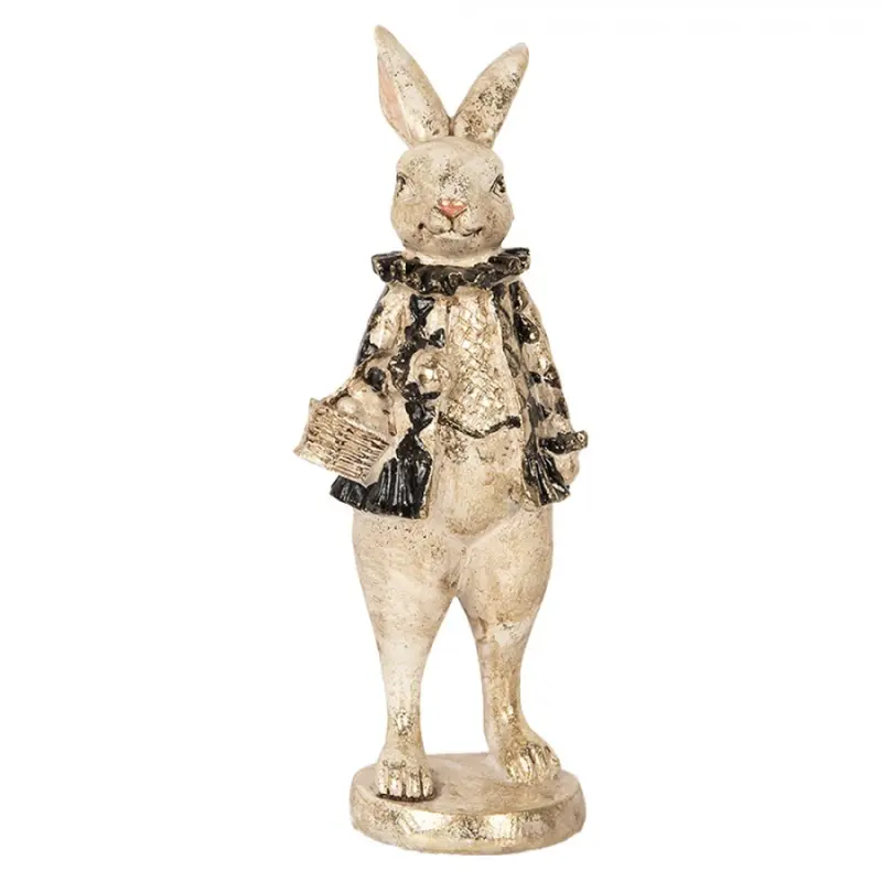 Dekorace béžový velký králík s košíkem vajíček – 24 cm