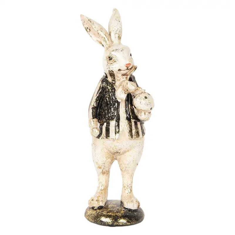 Dekorace béžový velký králík s vajíčkem – 25 cm