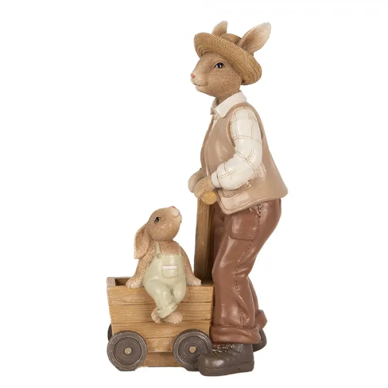 Dekorace králík farmář se synem a s vozíkem – 12x7x23 cm