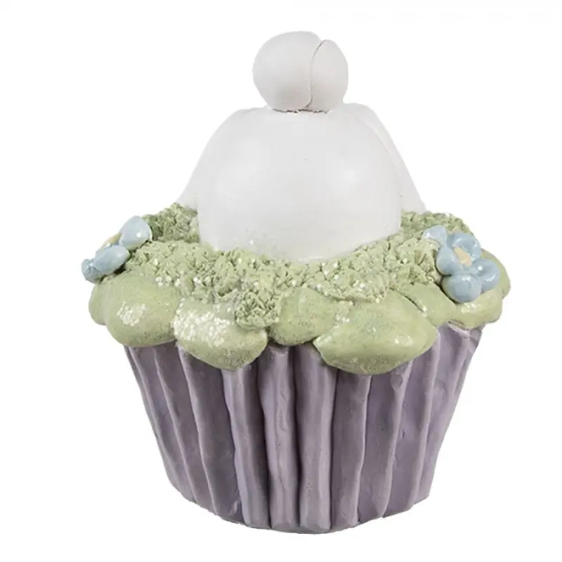 Dekorace fialový cupcake se zelenou polevou a ozdobami – 11x12 cm