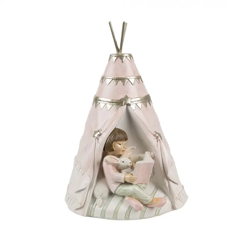 Růžová pokladnička holčička v teepee – 13x13x19 cm