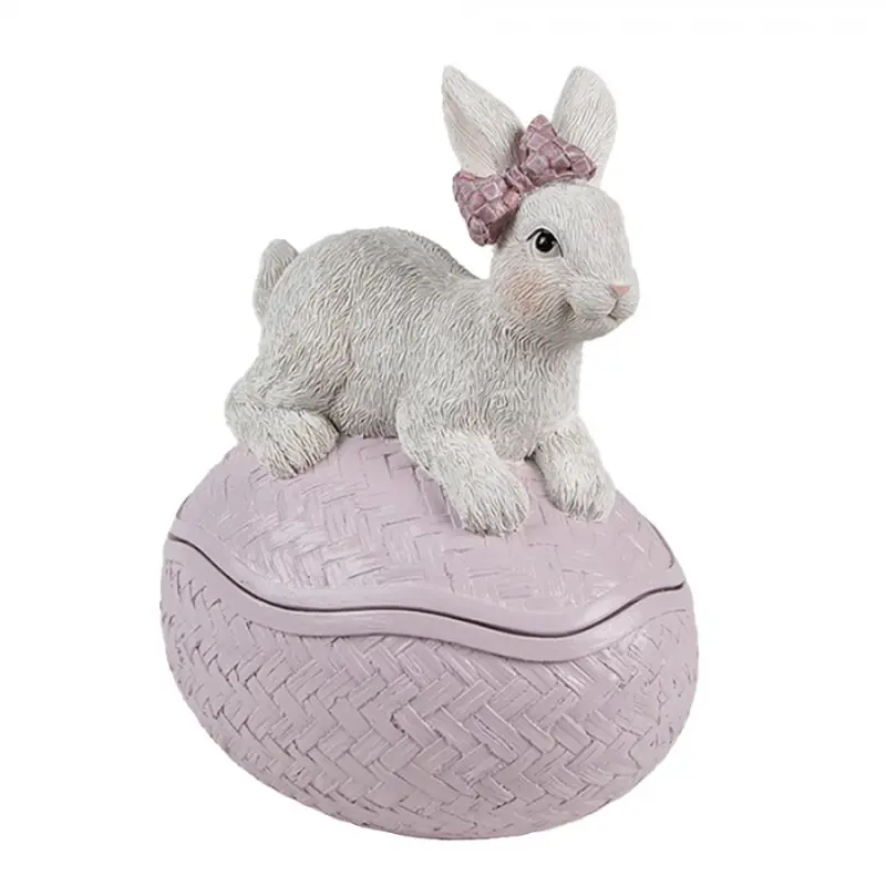 Dekorace šperkovnice králík s mašlí na růžovém vajíčku - 9*13*16 cm Clayre & Eef