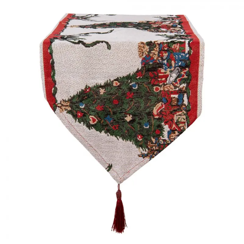 Vánoční ubrus / běhoun na stůl s motivem stromku a dárečků – 33x180 cm