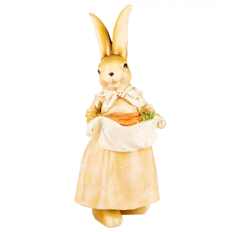 Dekorace velká socha králíčí selky nesoucí mrkvičky – 26 cm