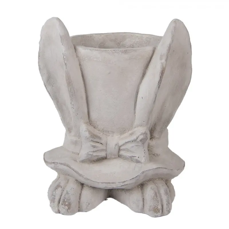 Šedý obal na květináč klobouk s králičíma ušima L – 20x20x25 cm