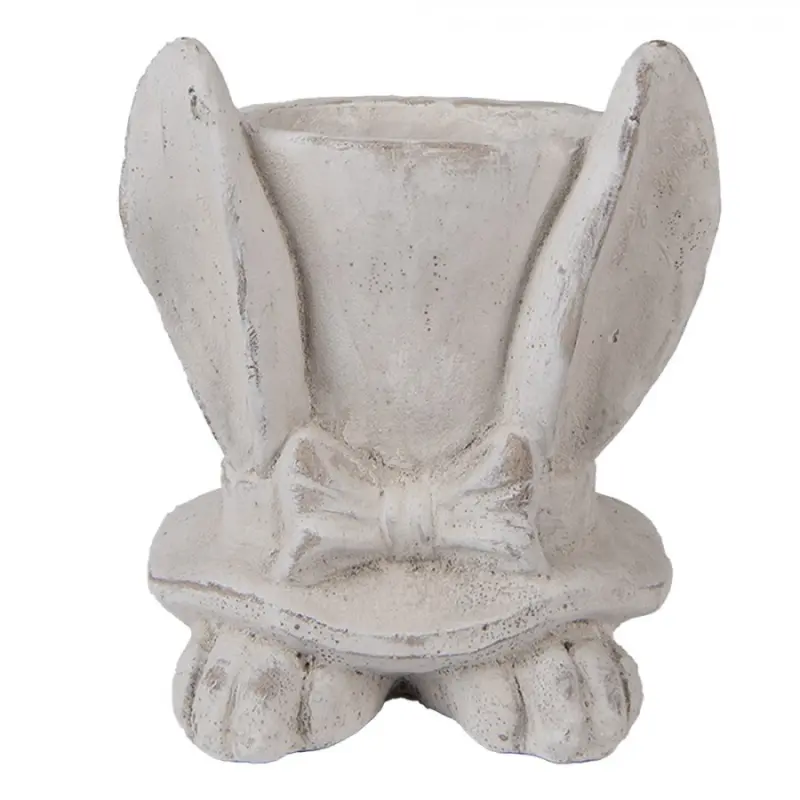 Šedý obal na květináč klobouk s králičíma ušima M – 17x16x19 cm