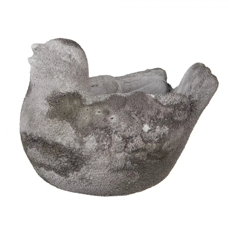 Šedý obal na květináč ptáček z umělého kamene – 18x12x13 cm