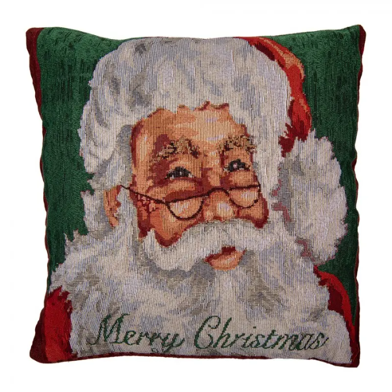 Červeno-zelený vánoční povlak na polštář Santa Clause a nápis Merry Christmas – 44x44 cm