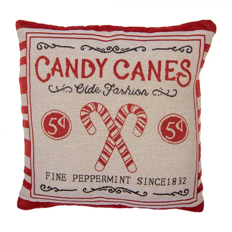 Béžovo-červený vánoční povlak na polštář vintage reklama na Candy Canes – 44x44 cm