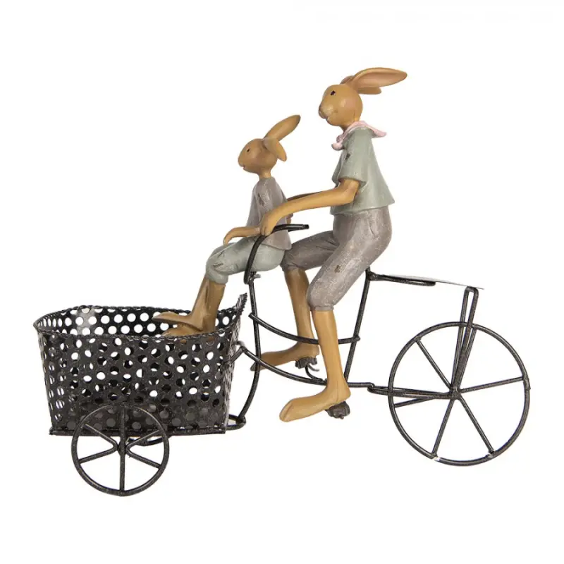 Velikonoční dekorace dva zajíčci na kole s košíkem na dobroty – 28x12x23 cm