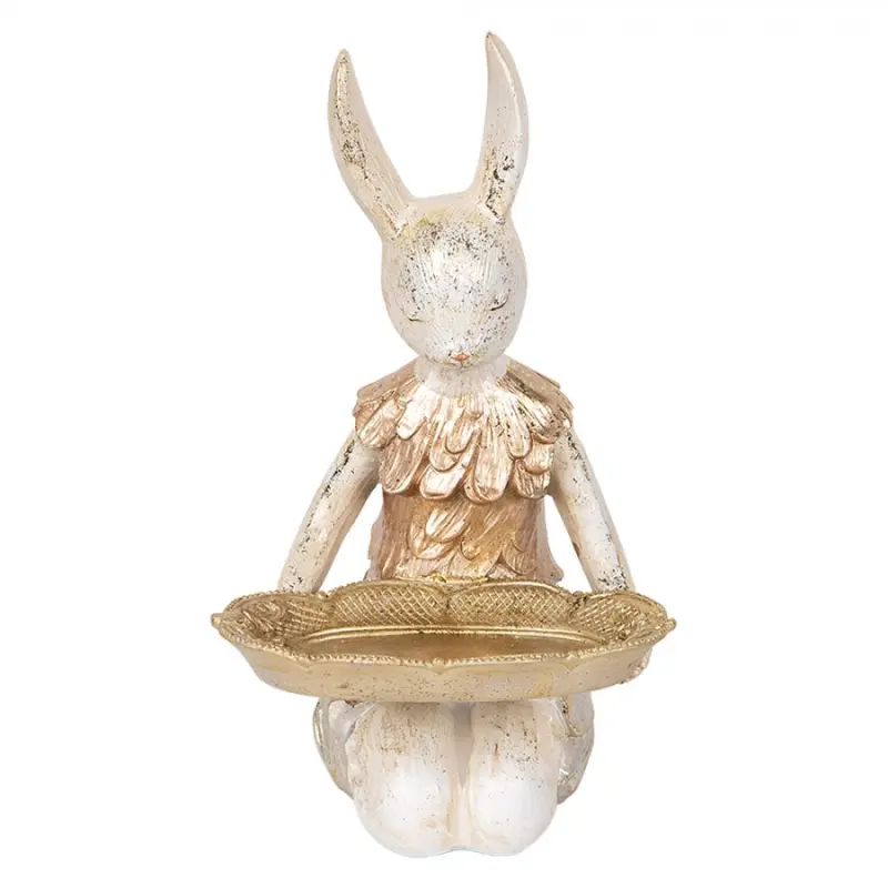 Dekorace králík s podnosem a se zlatým třpytem - 14*14*26 cm Clayre & Eef