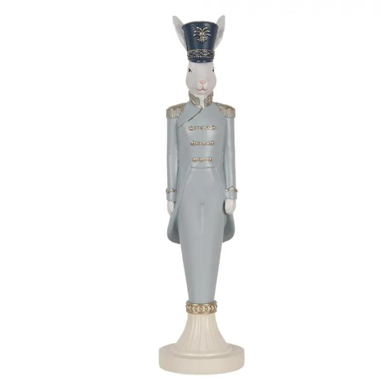 Modrá figurka elegantní zajíc ve vojenském kabátku s čepicí M – 35 cm