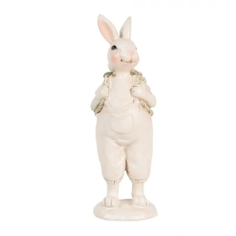 Velikonoční figurka veselý zajíc v lacláčích s nůší květin na zádech – 17 cm