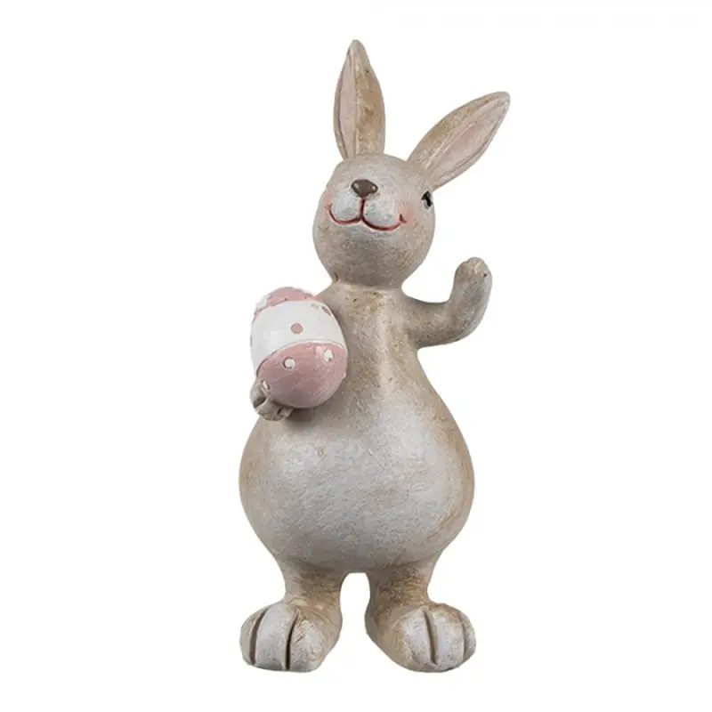 Velikonoční figurka hnědý zajíček s růžovým vajíčkem mává na pozdrav Vrollenberg – 5x4x11 cm