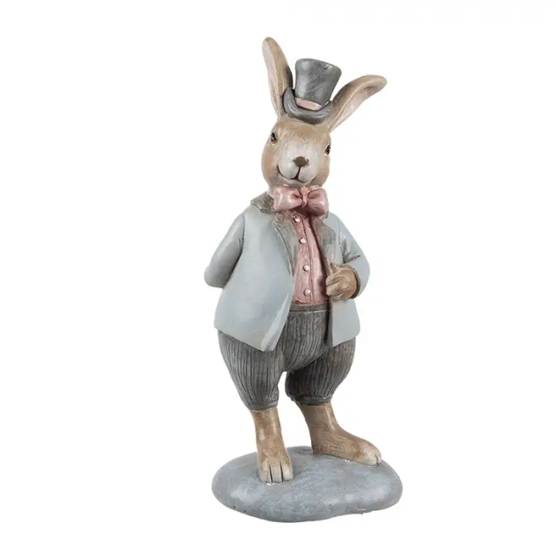 Velikonoční figurka zajíc elegán v šedém sáčku a klobouku Corneel – 19 cm
