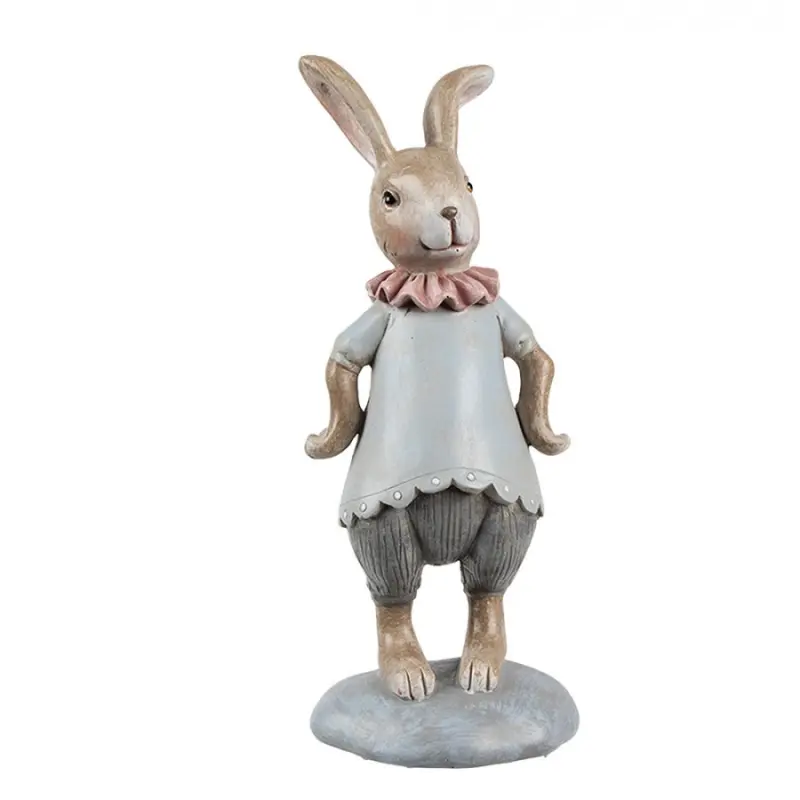 Velikonoční figurka malý zajíc s růžovým límcem v šedém Corneel – 19 cm