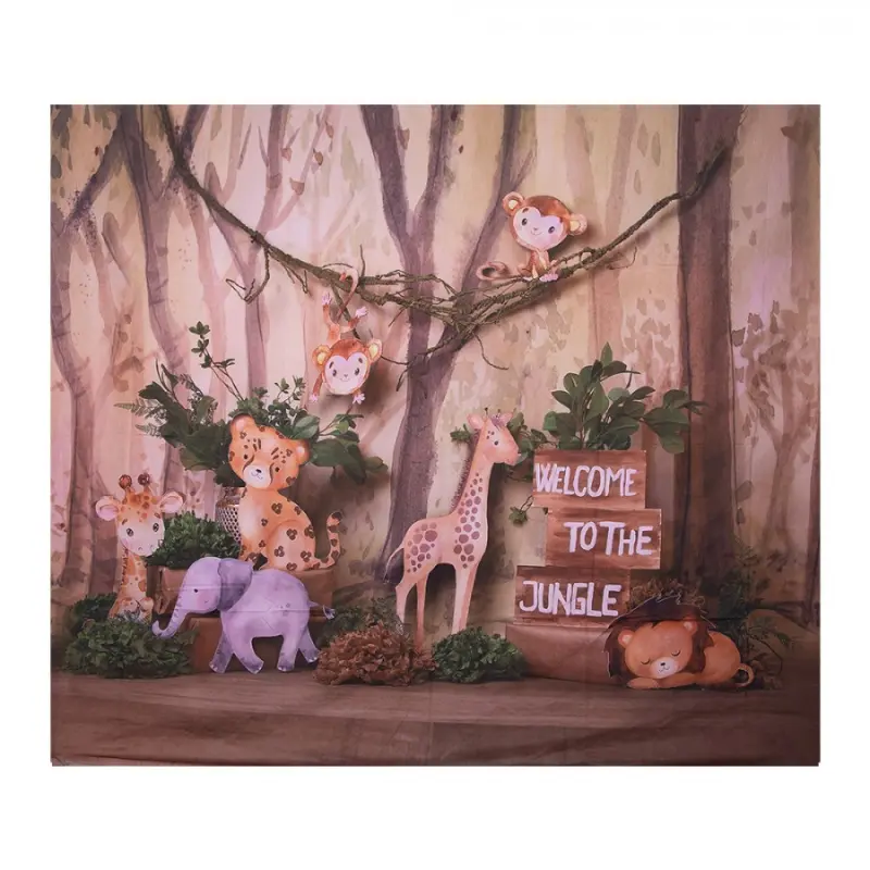 Látkové pozadí na focení / závěs do dětského pokoje se zvířátky Welcome to the Jungle – 180x210 cm
