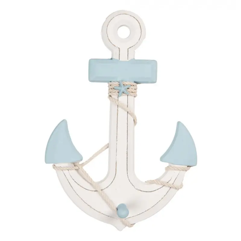Modro-bílá dřevěná dekorace kotva Anchor Nautic - 22*5*33 cm Clayre & Eef