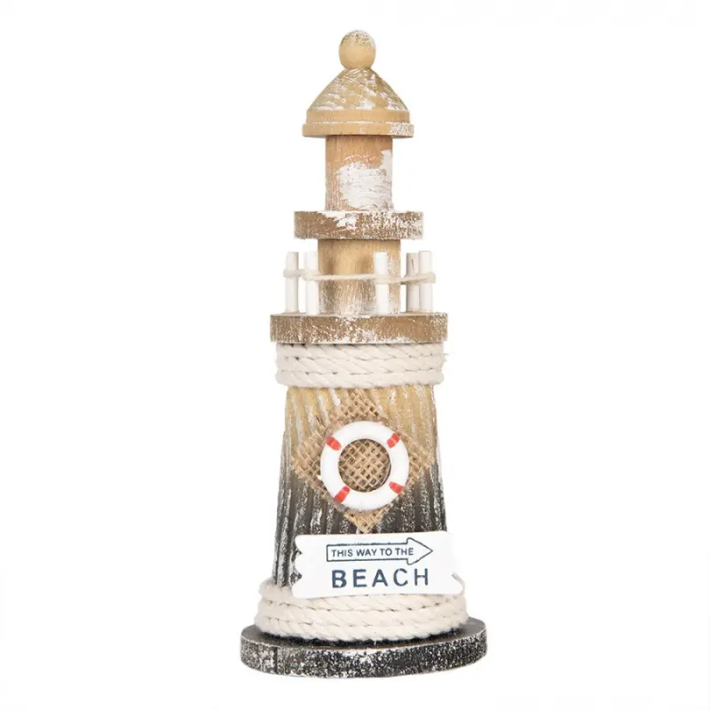 Dekorace hnědý dřevěný maják s cedulí Beach – 8x19 cm