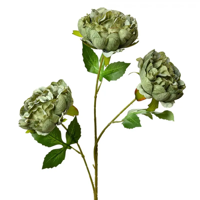 Umělá rostlina tři zelené pivoňky – 80 cm