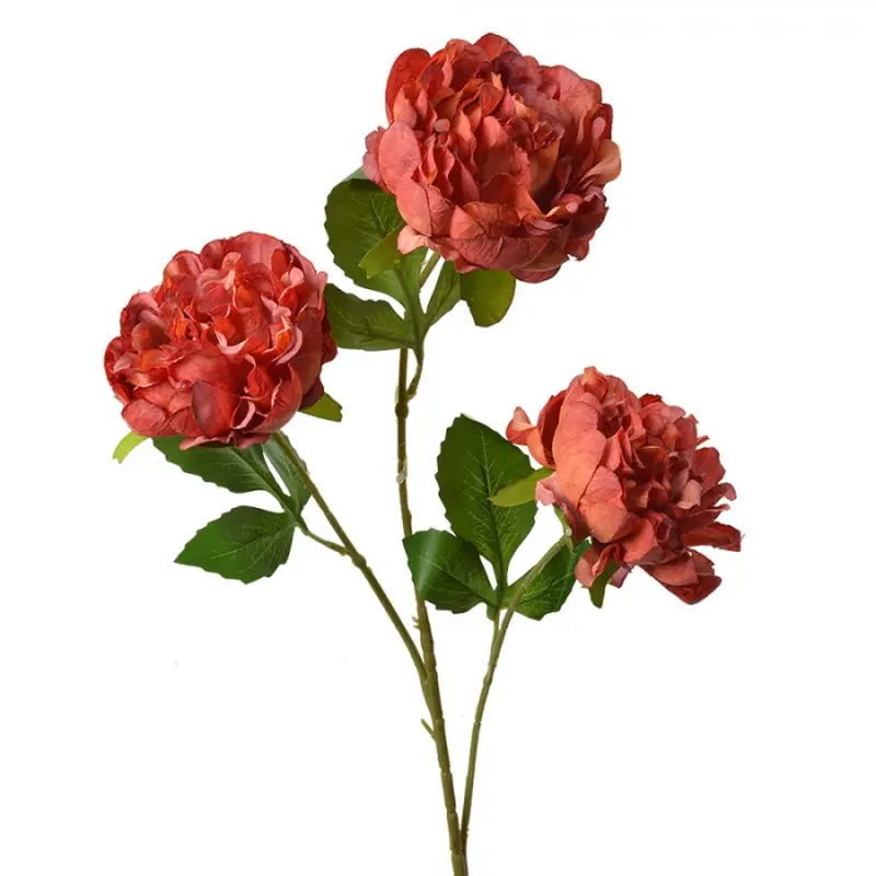 Umělá rostlina tři červeno-oranžové pivoňky – 80 cm