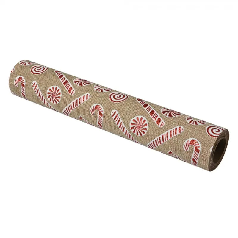 Vánoční béžový běhoun na stůl s motivem Candy Cane – 28x275 cm